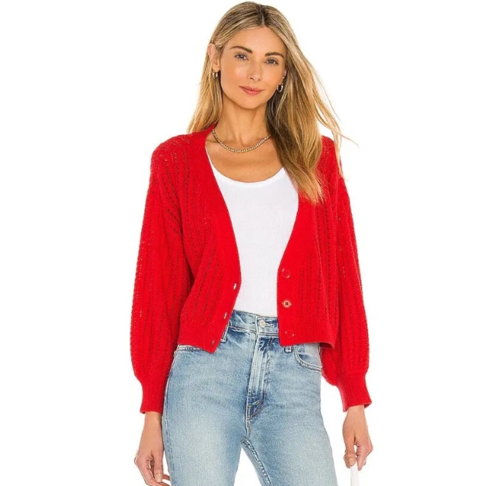 ALICE + OLIVIA Winsor deep V slouchy cardigan knit button red wool sweater